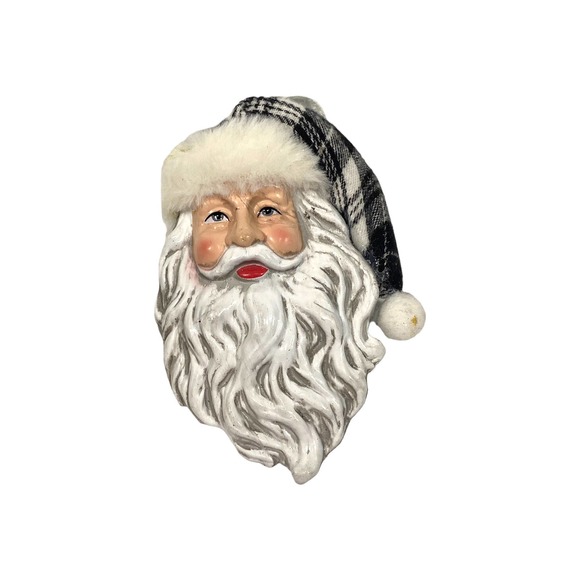 Black White Buffalo Check Santa Clause Snowman Hat Bird Christmas Ornament - Picture 2 of 8